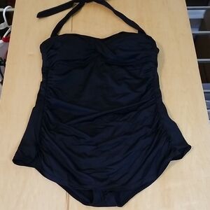 Dana Buchman Black Halter Swimwear With Flattering Side Gathered Ruching Size 14